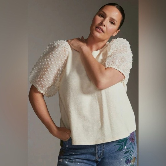 Maeve x Anthropologie Tops - MAEVE x ANTHROPOLOGIE Woven Puff-Sleeve Top in Ivory